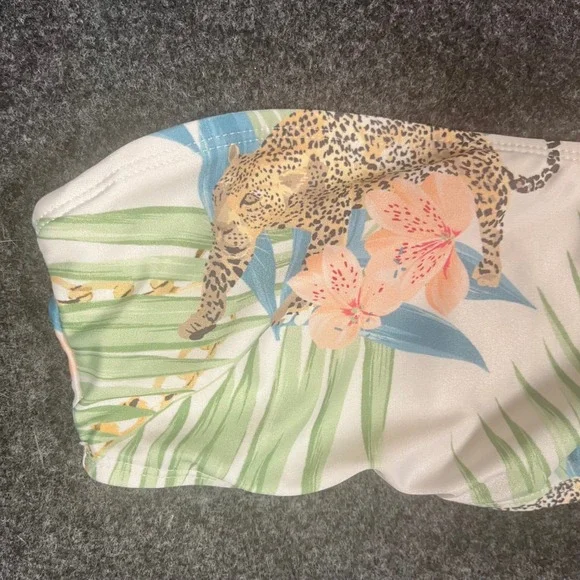 Blu C Tropical Leopard One Shoulder Cutout Monokini Swimsuit BUJR19117 Sz Large - Picture 3 of 10